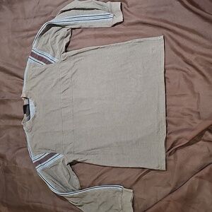 XG Men's Long Sleeve Shirt Brown Green With Stripe Down Shoulder And Arm Size M